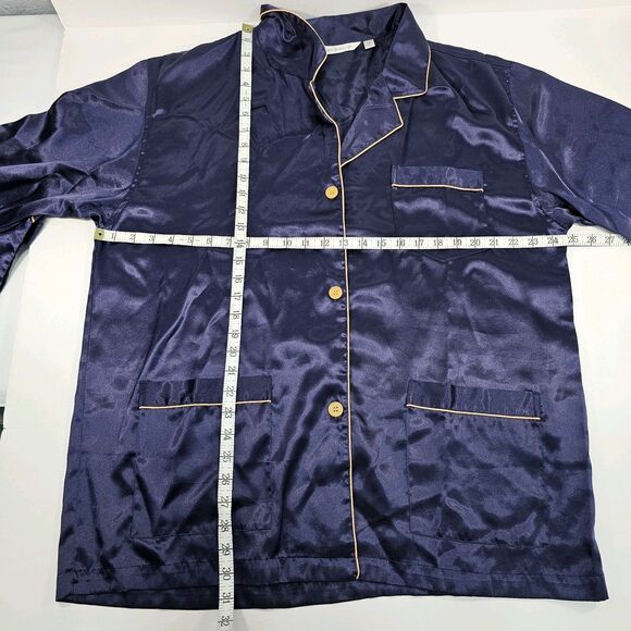 Vintage 90s Victoria’s Secret Satin Robe & Pajama Top Set Size XL Blue & Gold - Picture 6 of 7